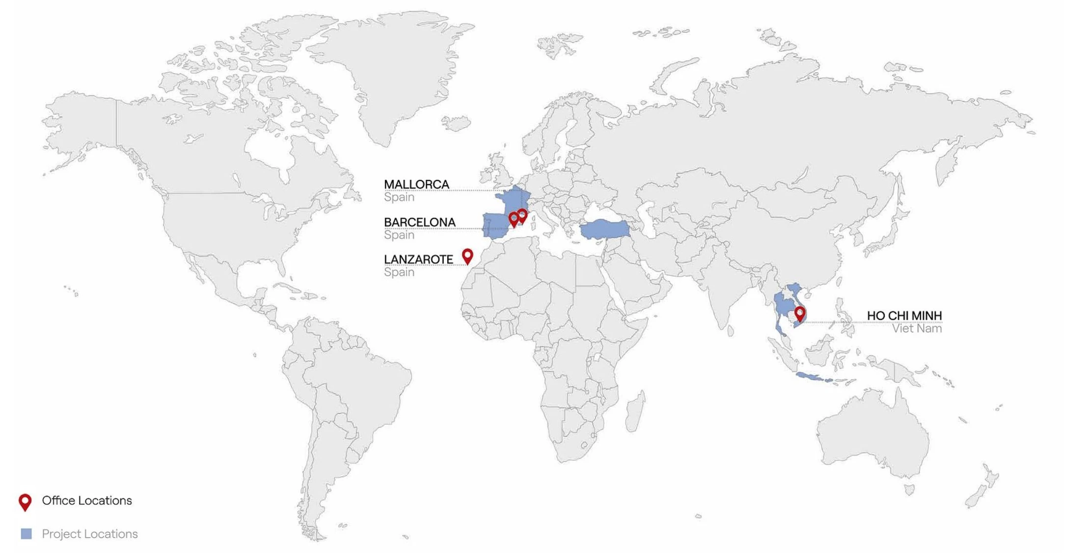 CMV office locations in Spain and Vietnam on the world map